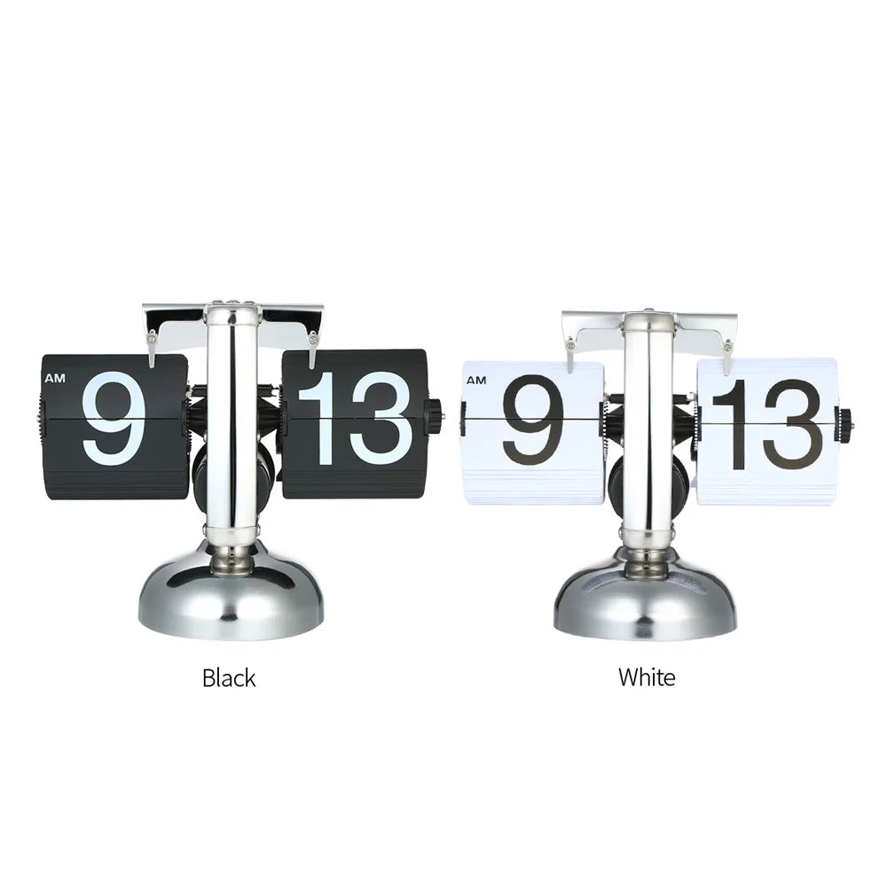 Retro Flip Desk Clock – Black/White Quartz